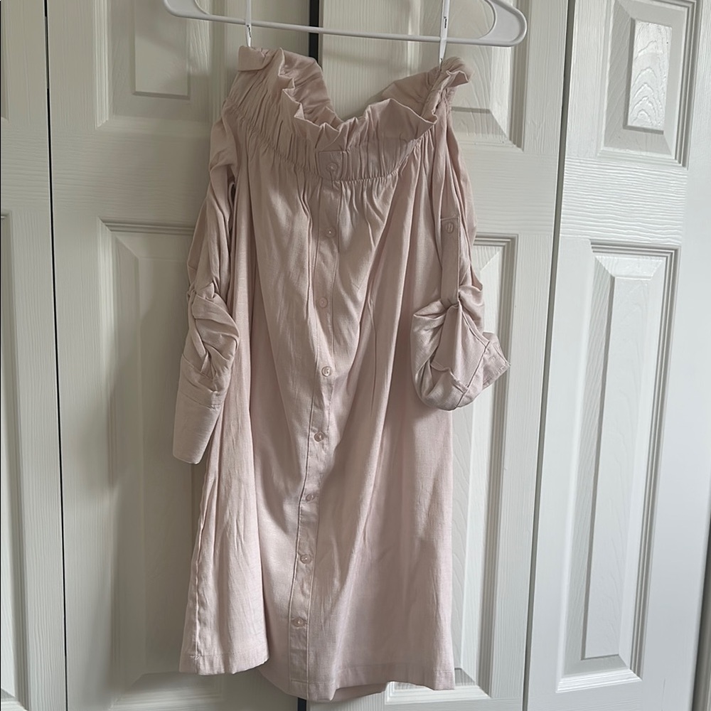 Off-Shoulder Button-Down Linen Dress